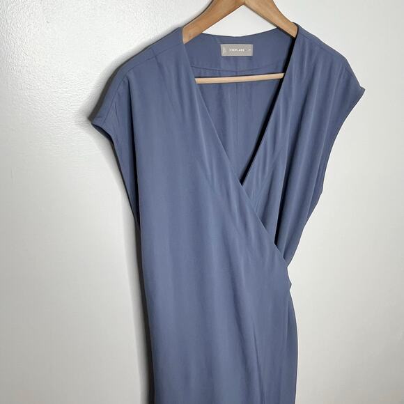 Everlane Womens Japanese Go Weave Wrap Midi Dress 14 Blue V Neck Casual Workwear - Picture 4 of 8